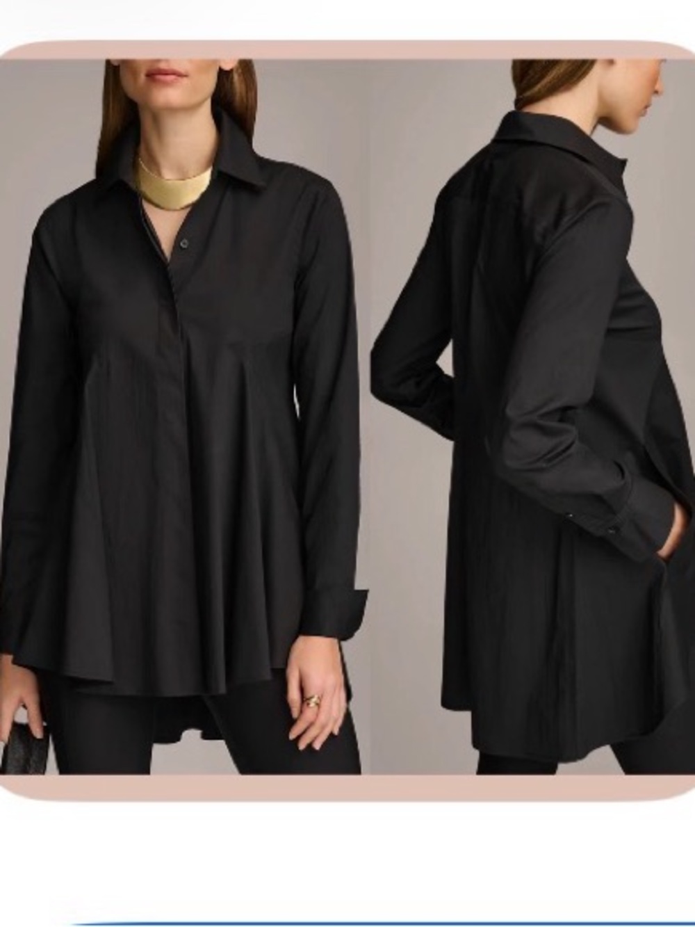 Donna Karan New York A Line button poplin tunic top blouse dress gothic vampire